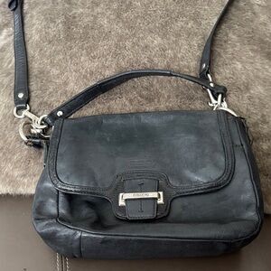 Coach Black Leather Flap Crossbody with Silver Hardware